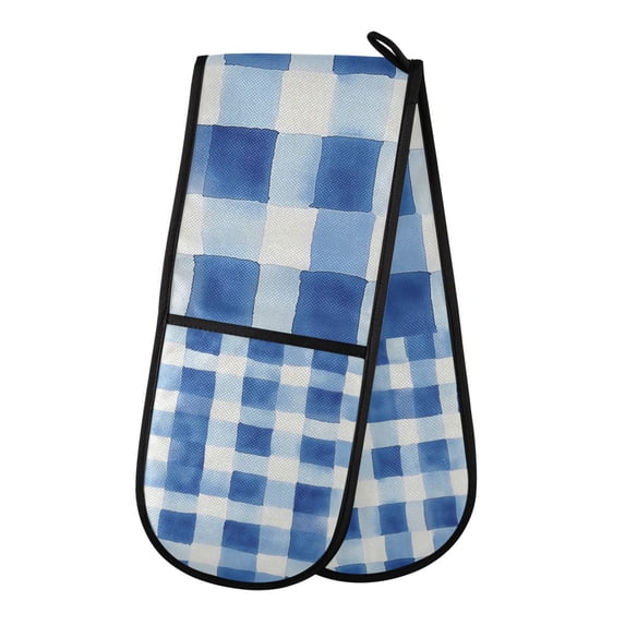 Yayeee Double Oven Mitt Kitchen Heat Resistant Baking 35" x7" Quilted Glove, Blue Plain
