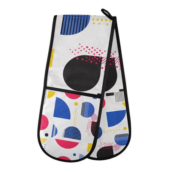 Yayeee Double Oven Mitt Kitchen Heat Resistant Baking 35" x7" Quilted Glove, Blue Retro Shapes