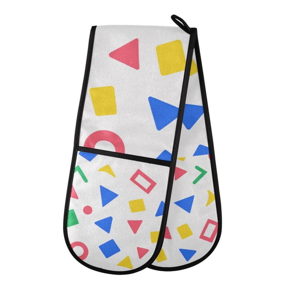 Yayeee Double Oven Mitt Kitchen Heat Resistant Baking 35" x7" Quilted Glove, Blue Retro Triangles
