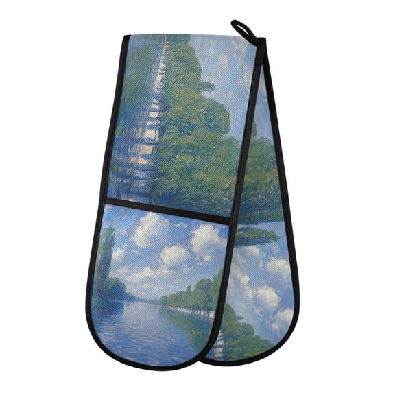 Yayeee Double Oven Mitt Kitchen Heat Resistant Baking 35" x7" Quilted Glove, Blue Sky and River