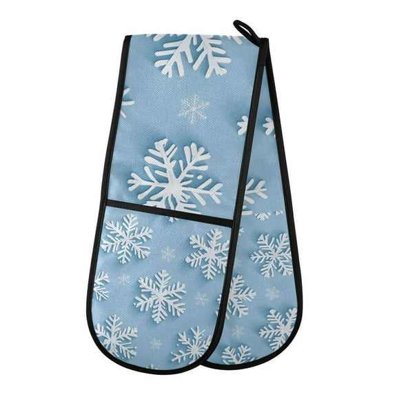 Yayeee Double Oven Mitt Kitchen Heat Resistant Baking 35" x7" Quilted Glove, Blue Snowflake