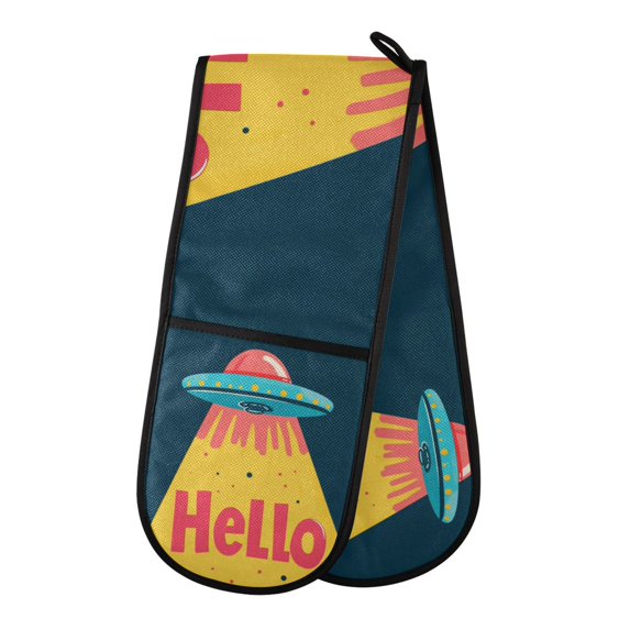 Yayeee Double Oven Mitt Kitchen Heat Resistant Baking 35" x7" Quilted Glove, Blue UFO