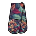 thumbnail image 1 of Yayeee Double Oven Mitt Kitchen Heat Resistant Baking 35" x7" Quilted Glove, Blue Vibrant Leaves Pattern, 1 of 6