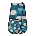 thumbnail image 1 of Yayeee Double Oven Mitt Kitchen Heat Resistant Baking 35" x7" Quilted Glove, Blue White Geometric Patterns, 1 of 6