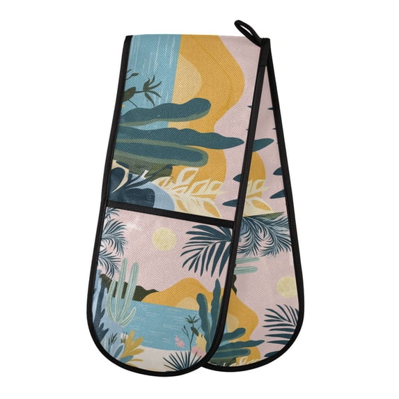 Yayeee Double Oven Mitt Kitchen Heat Resistant Baking 35" x7" Quilted Glove, Boho Style Sun