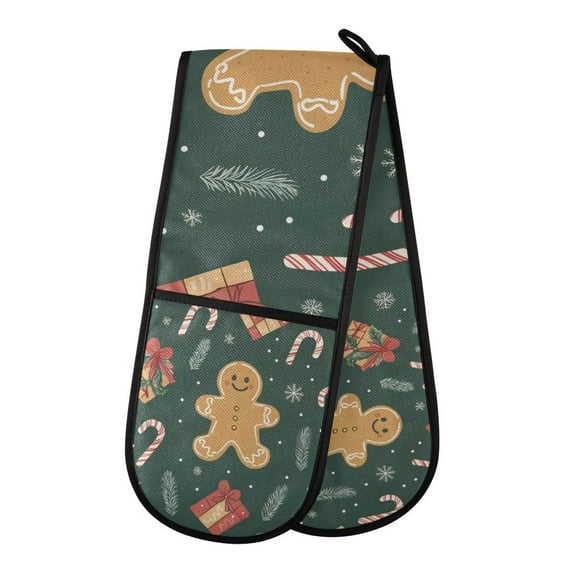 Yayeee Double Oven Mitt Kitchen Heat Resistant Baking 35" x7" Quilted Glove, Brown Christmas Gingerbread