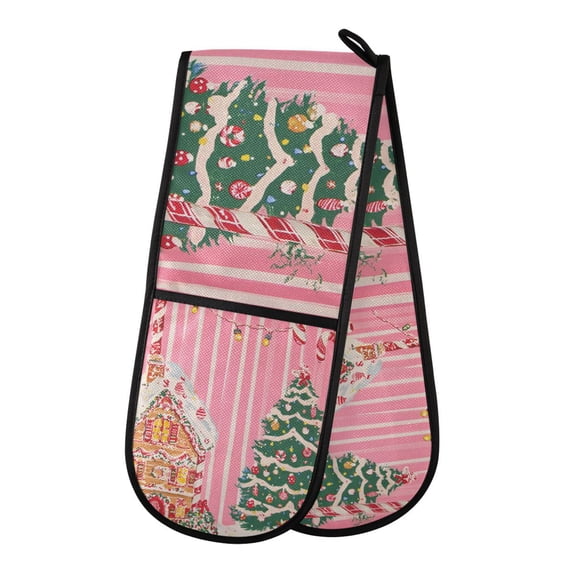 Yayeee Double Oven Mitt Kitchen Heat Resistant Baking 35" x7" Quilted Glove, Brown Gingerbread House