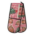 thumbnail image 1 of Yayeee Double Oven Mitt Kitchen Heat Resistant Baking 35" x7" Quilted Glove, Brown Gingerbread Houses, 1 of 6