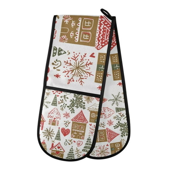 Yayeee Double Oven Mitt Kitchen Heat Resistant Baking 35" x7" Quilted Glove, Brown Nordic Christmas House