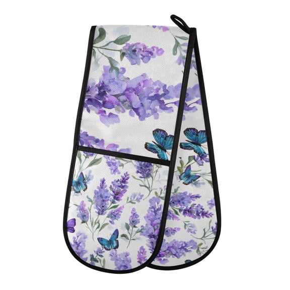 Yayeee Double Oven Mitt Kitchen Heat Resistant Baking 35" x7" Quilted Glove, Butterfly Lavender Pattern