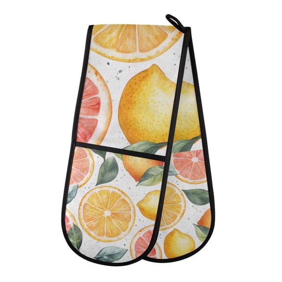 Yayeee Double Oven Mitt Kitchen Heat Resistant Baking 35" x7" Quilted Glove, Candy Lemon Slices
