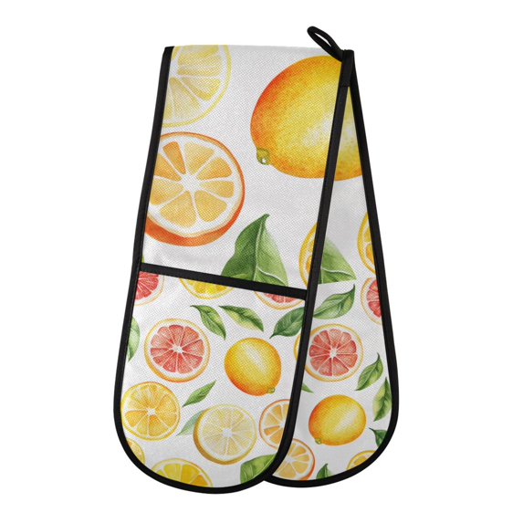 Yayeee Double Oven Mitt Kitchen Heat Resistant Baking 35" x7" Quilted Glove, Candy Lemon