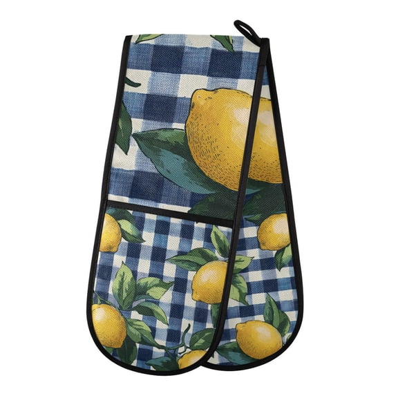 Yayeee Double Oven Mitt Kitchen Heat Resistant Baking 35" x7" Quilted Glove, Cartoon Beige Lemon