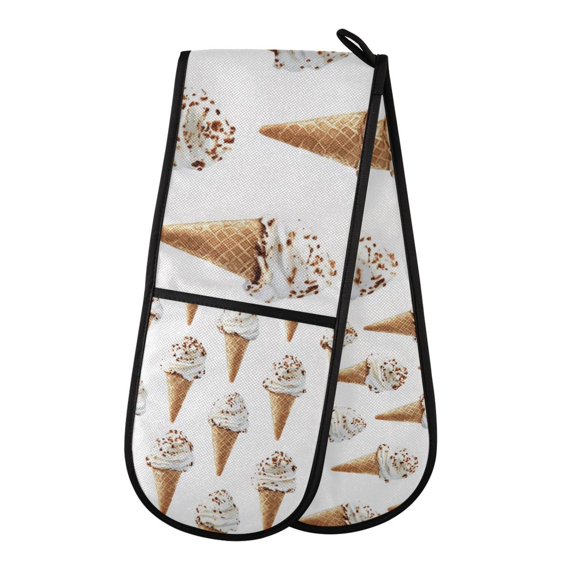 Yayeee Double Oven Mitt Kitchen Heat Resistant Baking 35" x7" Quilted Glove, Cartoon Ice Cream Pattern