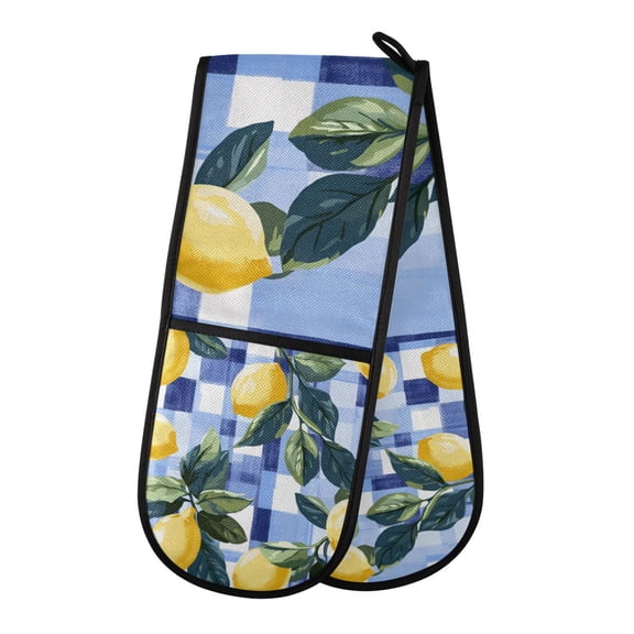Yayeee Double Oven Mitt Kitchen Heat Resistant Baking 35" x7" Quilted Glove, Cartoon Lemon Leaves