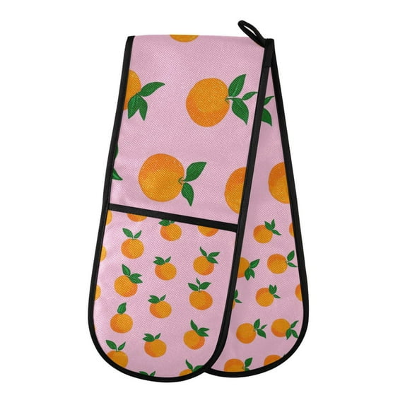 Yayeee Double Oven Mitt Kitchen Heat Resistant Baking 35" x7" Quilted Glove, Cartoon Oranges