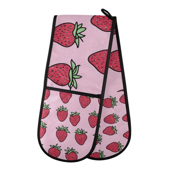 Yayeee Double Oven Mitt Kitchen Heat Resistant Baking 35" x7" Quilted Glove, Cartoon Strawberry