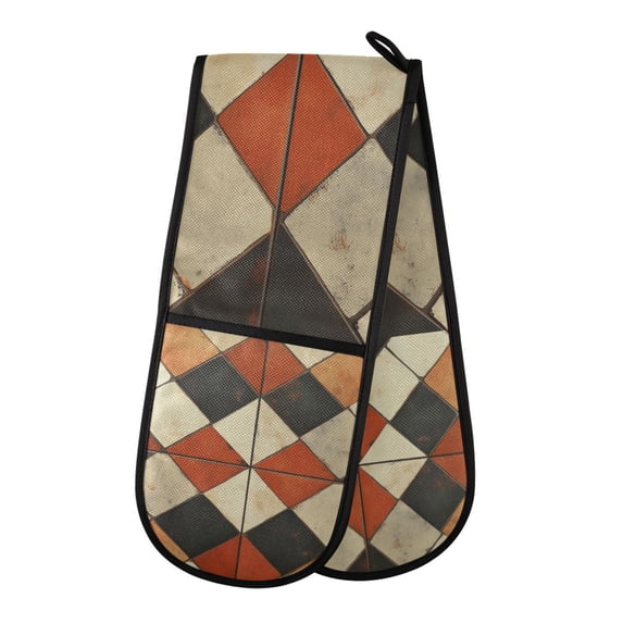 Yayeee Double Oven Mitt Kitchen Heat Resistant Baking 35" x7" Quilted Glove, Checkered Pattern
