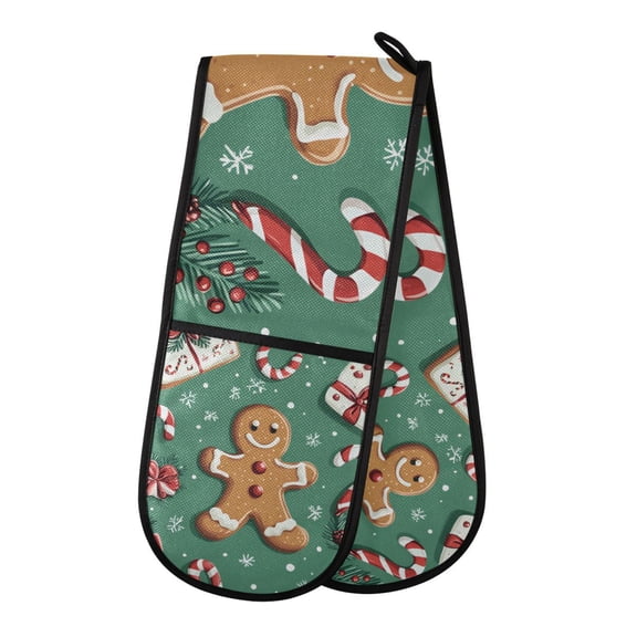 Yayeee Double Oven Mitt Kitchen Heat Resistant Baking 35" x7" Quilted Glove, Christmas Gingerbread