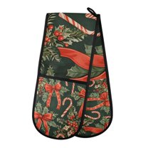 Yayeee Double Oven Mitt Kitchen Heat Resistant Baking 35" x7" Quilted Glove, Christmas Holly Bows