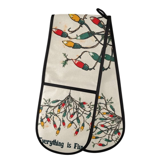 Yayeee Double Oven Mitt Kitchen Heat Resistant Baking 35" x7" Quilted Glove, Christmas Light