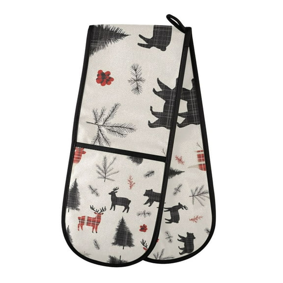 Yayeee Double Oven Mitt Kitchen Heat Resistant Baking 35" x7" Quilted Glove, Christmas Plaid Deer