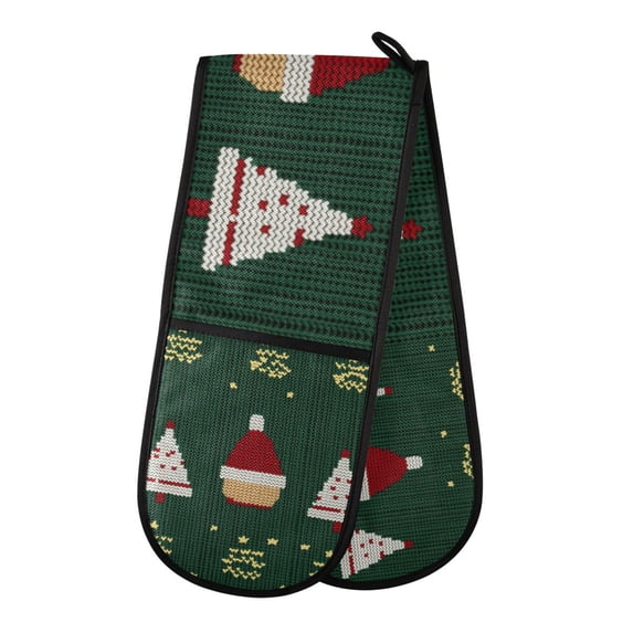 Yayeee Double Oven Mitt Kitchen Heat Resistant Baking 35" x7" Quilted Glove, Christmas Santa Hats