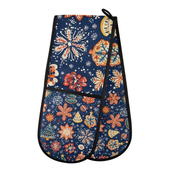 Yayeee Double Oven Mitt Kitchen Heat Resistant Baking 35" x7" Quilted Glove, Christmas Splendor