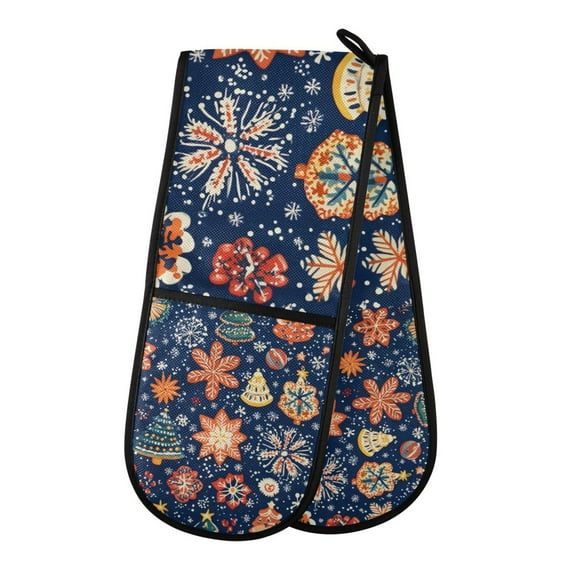 Yayeee Double Oven Mitt Kitchen Heat Resistant Baking 35" x7" Quilted Glove, Christmas Splendor