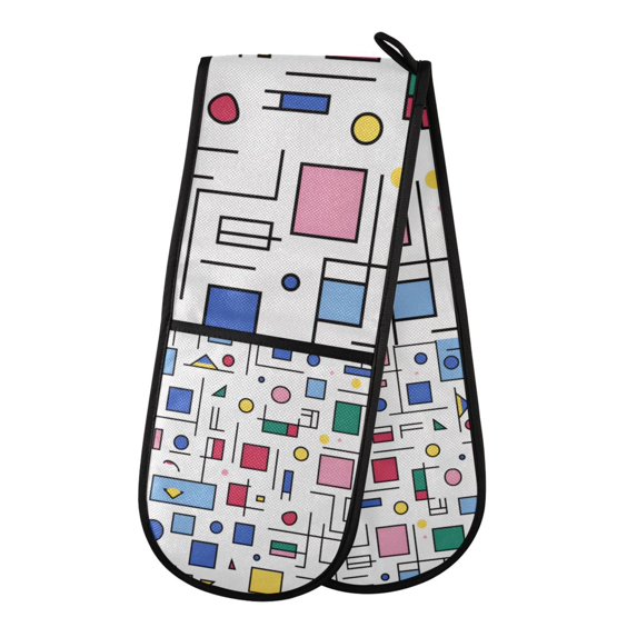 Yayeee Double Oven Mitt Kitchen Heat Resistant Baking 35" x7" Quilted Glove, Colorful Cartoon Graphic