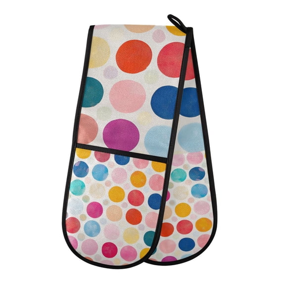 Yayeee Double Oven Mitt Kitchen Heat Resistant Baking 35" x7" Quilted Glove, Colorful Circles