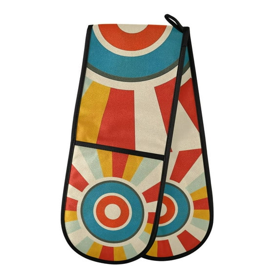 Yayeee Double Oven Mitt Kitchen Heat Resistant Baking 35" x7" Quilted Glove, Colorful Circles