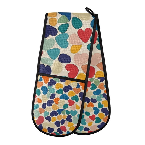 Yayeee Double Oven Mitt Kitchen Heat Resistant Baking 35" x7" Quilted Glove, Colorful Clover Pattern
