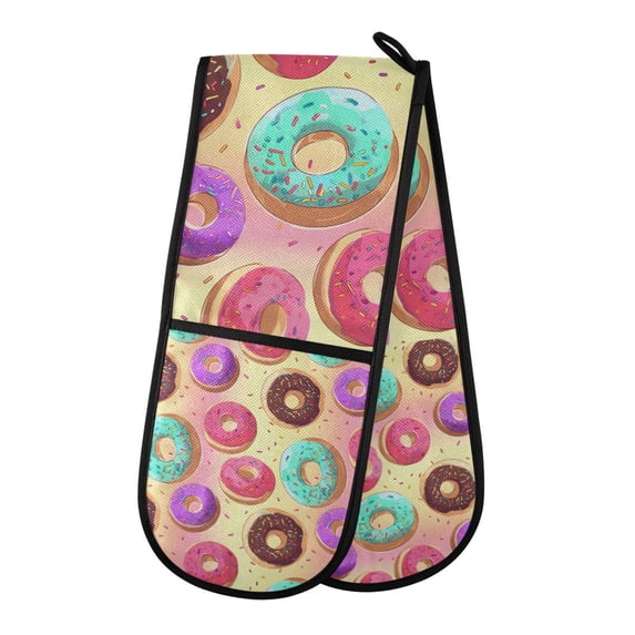 Yayeee Double Oven Mitt Kitchen Heat Resistant Baking 35" x7" Quilted Glove, Colorful Doughnut Pattern