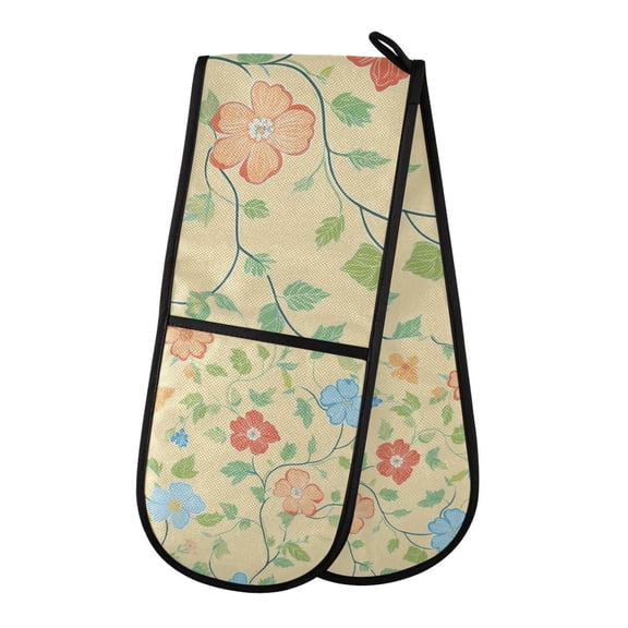 Yayeee Double Oven Mitt Kitchen Heat Resistant Baking 35" x7" Quilted Glove, Colorful Flower