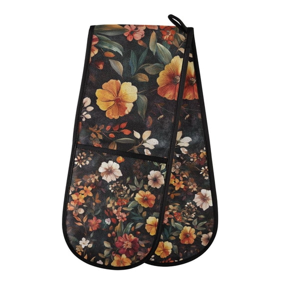 Yayeee Double Oven Mitt Kitchen Heat Resistant Baking 35" x7" Quilted Glove, Colorful Flower
