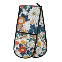 Yayeee Double Oven Mitt Kitchen Heat Resistant Baking 35" x7" Quilted Glove, Colorful Flowers Pattern