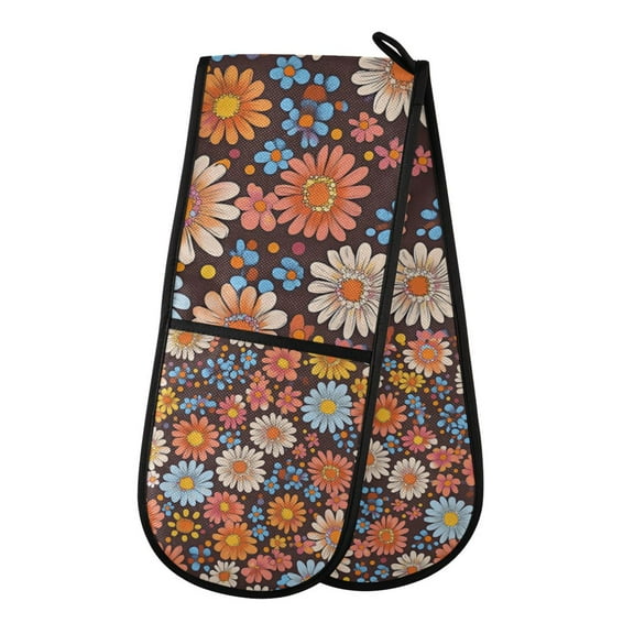 Yayeee Double Oven Mitt Kitchen Heat Resistant Baking 35" x7" Quilted Glove, Colorful Flowers