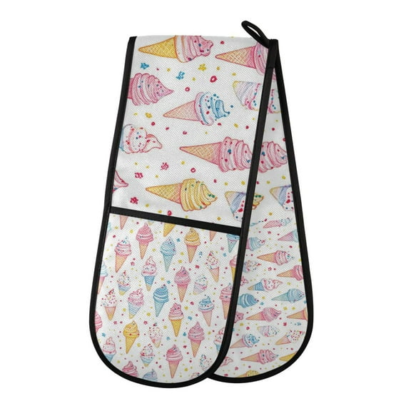 Yayeee Double Oven Mitt Kitchen Heat Resistant Baking 35" x7" Quilted Glove, Colorful Ice Cream Pattern