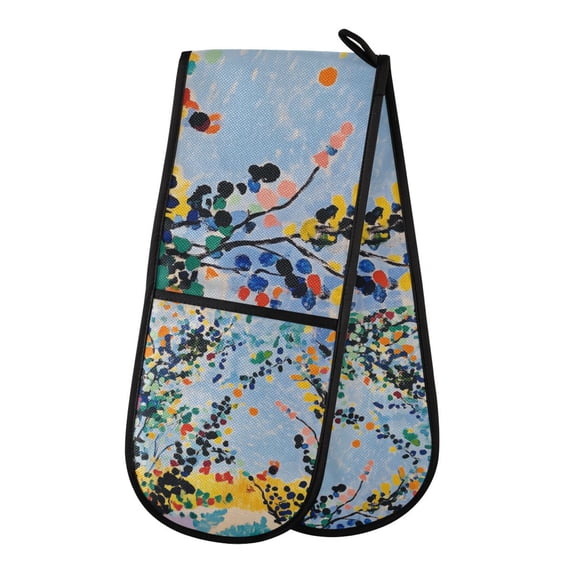 Yayeee Double Oven Mitt Kitchen Heat Resistant Baking 35" x7" Quilted Glove, Colorful Leaves