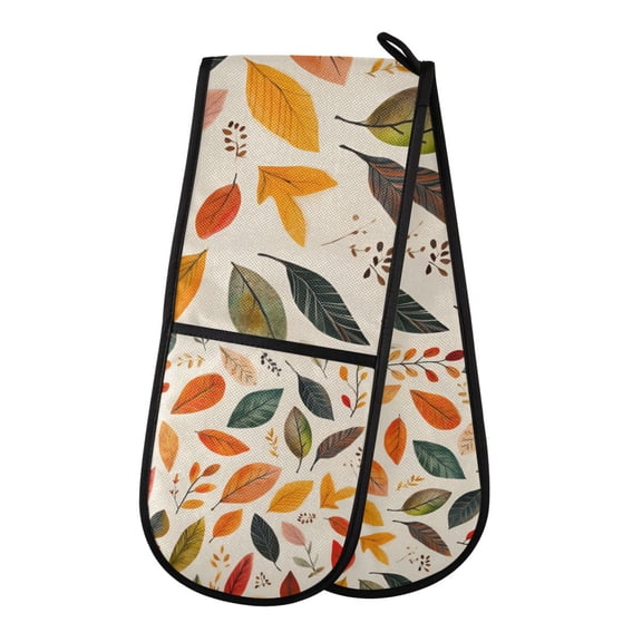 Yayeee Double Oven Mitt Kitchen Heat Resistant Baking 35" x7" Quilted Glove, Colorful Leaves