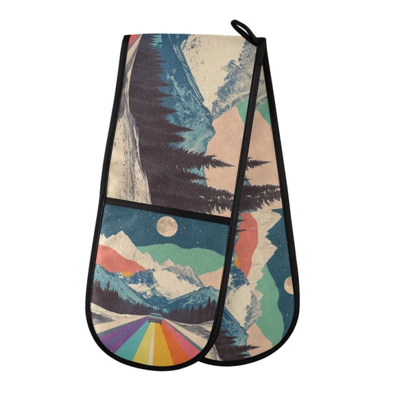 Yayeee Double Oven Mitt Kitchen Heat Resistant Baking 35" x7" Quilted Glove, Colorful Road at Night