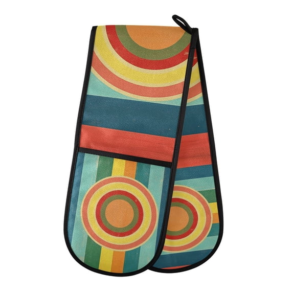 Yayeee Double Oven Mitt Kitchen Heat Resistant Baking 35" x7" Quilted Glove, Colorful Stripes