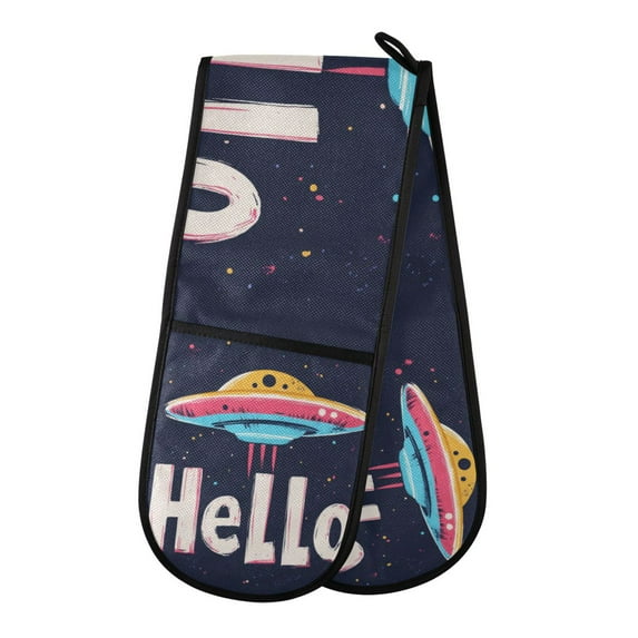 Yayeee Double Oven Mitt Kitchen Heat Resistant Baking 35" x7" Quilted Glove, Colorful UFO