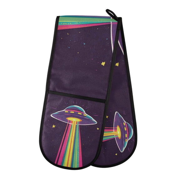 Yayeee Double Oven Mitt Kitchen Heat Resistant Baking 35" x7" Quilted Glove, Colorful UFO