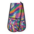 thumbnail image 1 of Yayeee Double Oven Mitt Kitchen Heat Resistant Baking 35" x7" Quilted Glove, Colorful Wavy Pattern, 1 of 6