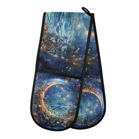Yayeee Double Oven Mitt Kitchen Heat Resistant Baking 35" x7" Quilted Glove, Crystal Moon