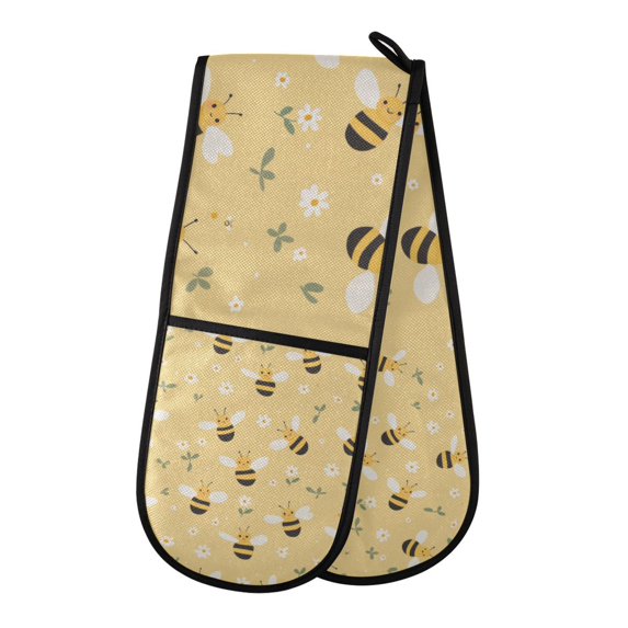 Yayeee Double Oven Mitt Kitchen Heat Resistant Baking 35" x7" Quilted Glove, Cute Bee Pattern