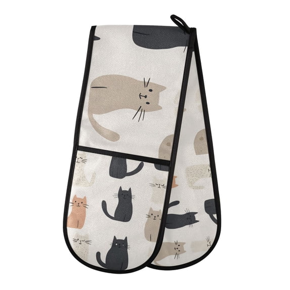 Yayeee Double Oven Mitt Kitchen Heat Resistant Baking 35" x7" Quilted Glove, Cute Cartoon Cats