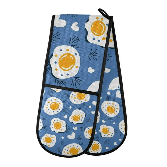 Yayeee Double Oven Mitt Kitchen Heat Resistant Baking 35" x7" Quilted Glove, Cute Fried Eggs